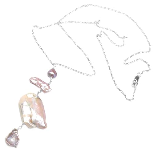 Miniatura 4 de Large Mauve Cultured Freshwater Pearl Abstract Flamingo Chain Necklace Sterling Silver Gold-filled