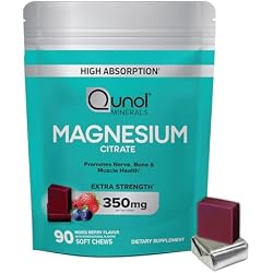 Qunol Magnesium Citrate Soft Chews 350mg, High Absorption, Vegetarian, 90ct | Support Nerve, Bone & Muscle Health, Cognitive Performance, Positive Mood, Healthy Stress Response, Restful Sleep;Gluten-Free