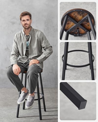 VASAGLE Barkrukken, Set van 2 hoge barkrukken met rugleuning, Keukenkrukken, Stalen frame, 73,2 cm hoge stoel, Eenvoudige montage, Industrieel, Rustiekbruin en zwart LBC026B01V1 - Afbeelding 6