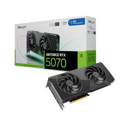 Image of PNY NVIDIA GeForce RTX 5070 Slim Dual-Fan, Dual-Slot OC Graphics Card (12GB GDDR7, SFF-Ready, 192-bit, Boost Speed: 2587 MHz, PCIe 5.0, HDMI /DP 2.1, NVIDIA Blackwell Architecture, DLSS 4.5)