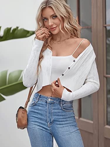 Zaful Women's Shrugs For Dresses Long Sleeve Knit Cardigan Cropped Bolero Button Down Shurg Sweaters White S #TOP1