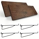 Wood Pegboard Shelves with Brackets 2 Pack Peg Board Wall Storage (Brown)