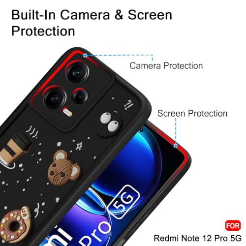 Image of TheGiftKart Back Cover Case for Mi Redmi Note 12 Pro 5G | Cute Fun Cartoon 3D Bear Coffee Case | Full Camera Protection | Shockproof Back Cover Case for Redmi Note 12 Pro 5G (Silicone, Black)