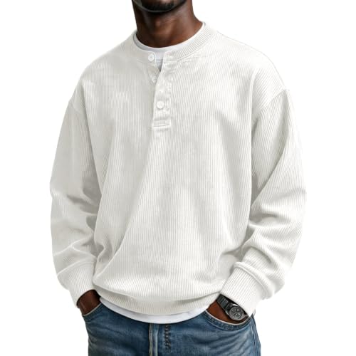 Corduroy Henley Shirts for Men Long Sleeve Casual Fall Shirt Pullovers - image 1