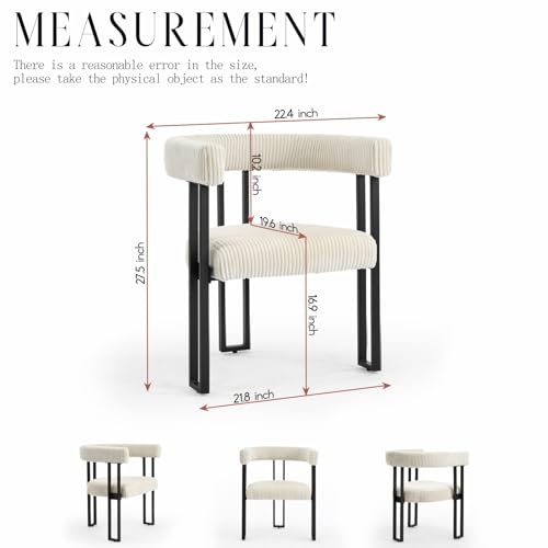 Image of Modern Corduroy Dining Chairs Set of 4 with Metal Legs,Comfy Accent Dining Room Chairs Upholstered Kitchen Side Chairs with Curved Backrest for Dining Room Kitchen Living Room (White,4)