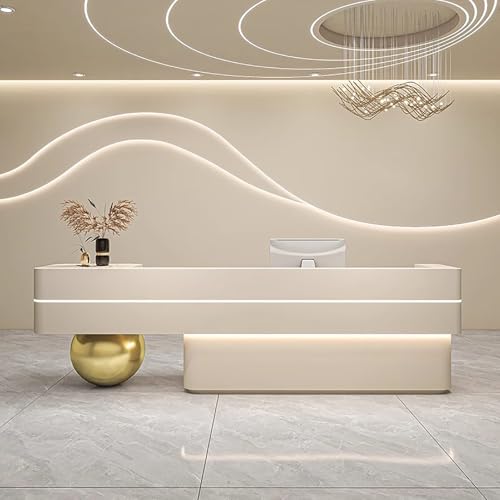 BK&MF 木製 カウンターテーブル LEDライト付き ロック引き出し組み立てが簡単 耐摩耗性 法人様向け 受付カウンター幅140-220cm 企業フロントデスク 美容室 アパレルショップ オフィス受付台,C,200x60x100cm(79x24x39in