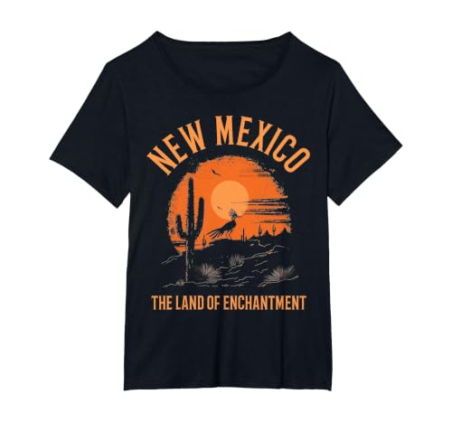 New Mexico Land of Enchantment Roadrunner Desert Vintage T-Shirt, Women's Plus, Black, 6X