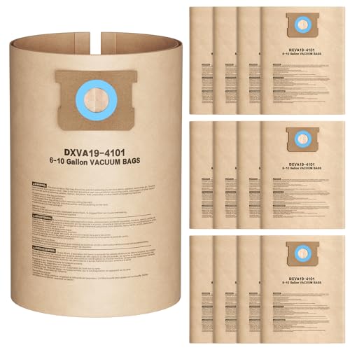 12 Pack DXVA19-4101 Vacuum Bags For DEWALT 6 8 9 10 Gallon Wet/Dry Shop Vacuums Replacement Disposable Filter Bags for DeWalt DXV06P DXV09P DXV09PA DXV10P DXV10PL DXV10S DXV10SA DXV10SB