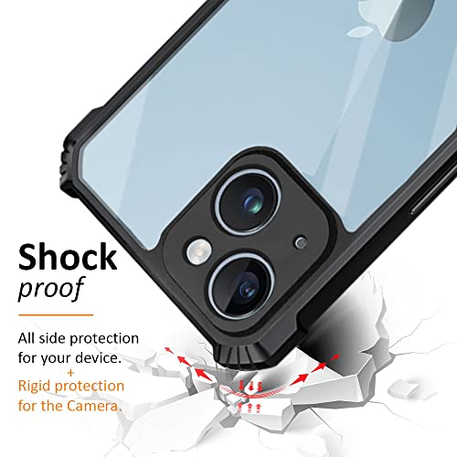 Image of WOW IMAGINE TPU+PC Shock Proof Clear Protective Back Cover Case For Apple Iphone 14 Plus - Airedge Technology | 360 Degree Camera Protection | Transparent Hybrid Back Case Mobile Cover - Black