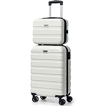 Carry On Luggage 2PCS Luggage Set PC ABS Hardshell Lightweight Suitcase TSA Lock with 4 Spinner Wheels（14/20, White）