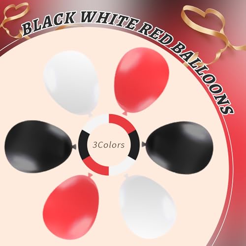 Image of 160Pcs Red Black White 12 Inch Matte Latex Balloons Bulk for Birthday Graduation Racing Car Poker Card Party Decorations