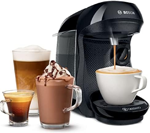 Bosch Tassimo Happy Capsule Machine TAS1002N Coffee Machine, Over 70 Drinks, Fully Automatic, Suitable for All Cups, Space-Saving, 1400 W, Black/Anthracite