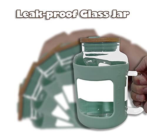 32Oz Thick Glass Water Bottle Cups With Bamboo Lid. Large Glass Tumber Water Jugs With Handle And Silicone Straw,960Ml Drinking Jars Bpa-Free Water Container. Stay Away From Platic Smell (A) #TOP4