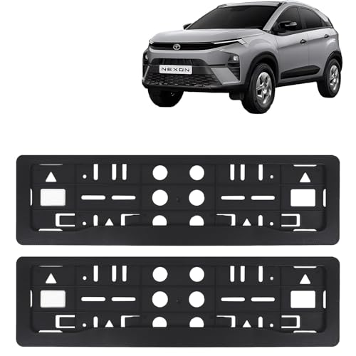 Image of KINGSWAY Nexon Car Number Plate Frames for All 2023 Onwards Models of Tata Car Registration Plate Holders, Black Licence Plate Covers (Front and Rear), Universal Size 51.5 x 14.5 cm