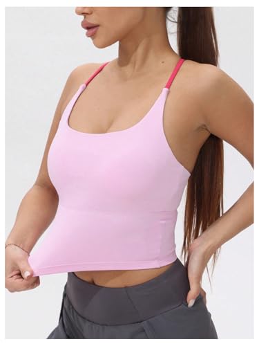 SHENHE Women's Racerback Tank Top Criss Cross Spaghetti Strap Padded Strappy Longline Workout Gym Tops4