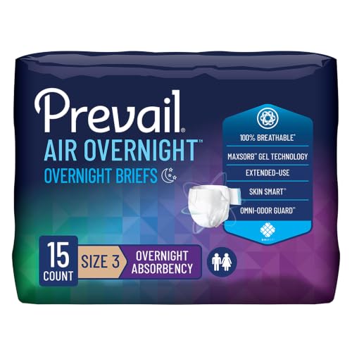 Image of Prevail Air Overnight Incontinence Adult Brief with Refastenable Tabs | Tape Style Diaper for Heavy Incontinence | Adult XLarge Diaper |Adult Diaper 15 - Count