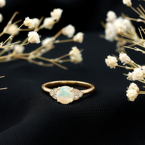 Certified Natural Opal 6 mm Round Engagement Ring, AAA Quality, Opal Diamond Solitaire Ring - Ready to Gift2