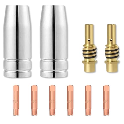 MIG Welding Gun Kit Accessory,6pcs Welding Tips 0.030" + 2pcs Gas Nozzles + 2pcs Gas Diffuser MIG Welding Accessories for Lincoln Magnum 100L Tweco