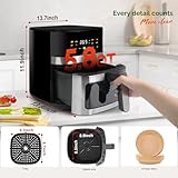 MIRASTON 5.8QT Digital Air Fryer with Viewable Window, Adjust Temp & Timer, Air Frying, Reheat, Easy for Frozen Food, Snacks, Dinner, Large Square Basket than Round, Portable for Family & Apartment