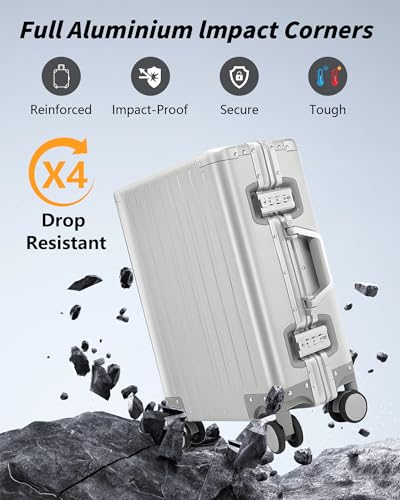 YYW Full Aluminum Carry On Luggage - Airline Approved Hardside Suitcase with TSA Lock Hardside Lightweight Suitcase and Silent Wheels Ideal for Business Travel3