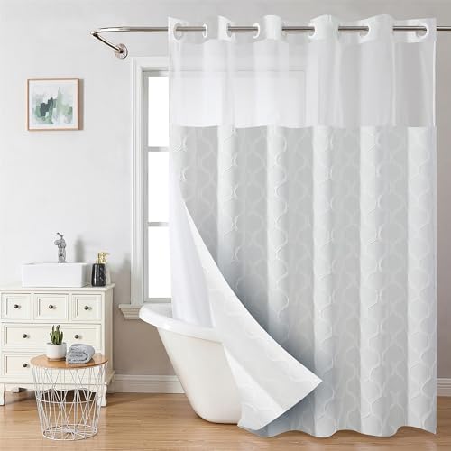 Amazon.com: Planially No Hooks Shower Curtain with Snap in Liner,72W ...