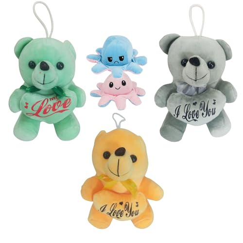 Image of EITHEO Teddy Green Yellow Grey Octopus Blue Pack 4 Soft Plush Stuffed Animals for Kids Boys Girls | Gift Set