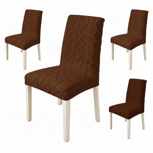 Image of HOMETHREADS Elastic Jacquard Chair Cover - Stretch Fit, Removable & Washable Short Dining Chair Seat Protector - Soft & Wrinkle-Resistant Slipcover for Home, Kitchen, Banquet. (Brown, Pack of 1)