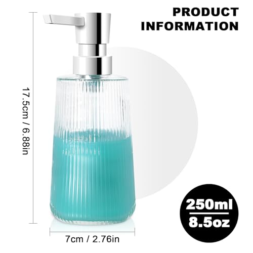 Image of Glass Soap Dispenser for Bathroom, 250ml /8.5oz Dish Soap Dispenser with Pump for Kitchen, Modern Minimalist Stripe Style Hand Soap Dispenser, Small Refillable Soap Dispenser (Clear 1pc)