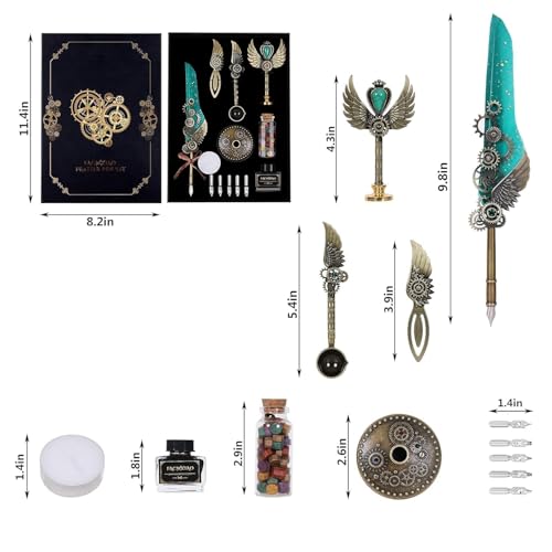 Image of PLUSPOINT Vintage Quill Pen and Ink Set Elegant Writing Luxury Fountain Calligraphy Ink Pen Set with Wax for Stamp Retro Decor Dip Pen Office Stationery Corporate Gifting for Signature, Black