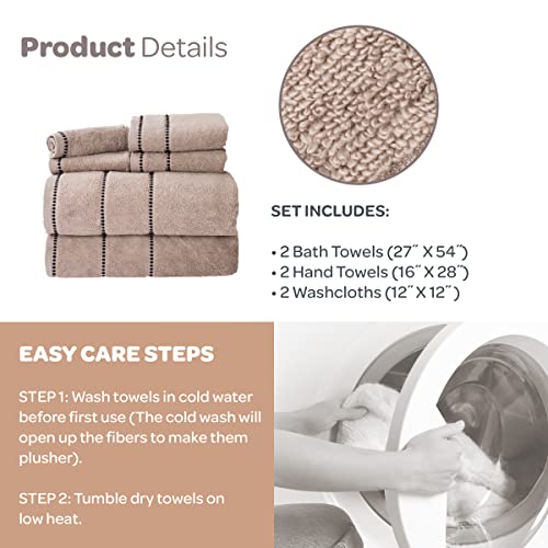 Bedford Home Quick Dry 100% Cotton Zero Twist Towel Set, Hotel & Spa Quality, Soft, Lightweight, Highly Absorbent Towels And Washcloths For Bathroom, Shower Ideal For Everyday Use - 6 Piece (Taupe) #TOP5