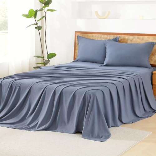 Image of Litanika Queen Size Comforter Set with Sheets Bluish Grey - 7 Pieces Bed in a Bag Queen Chevron Tufted Complete Bedding Sets with Comforter, Sheets, Pillowcases & Shams