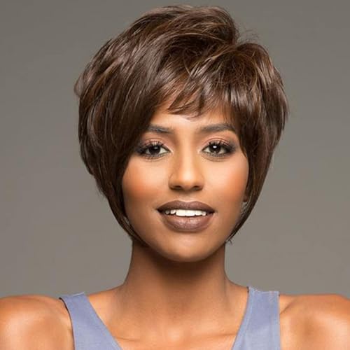 Luxclipse Short Brown Pixie Cut Wigs Human Hair with Bangs