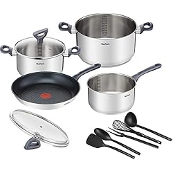 Cacerola 28 Cm Acero Inoxidable Tefal Daily Cook – Batería de cocina de 4 piezas + 5 accesorios: Sartén 28 cm, cazo 16 cm, cacerola 20/24 cm de acero inoxidable, tapa, 5 accesorios, Thermospot, apto todas las cocinas y horno