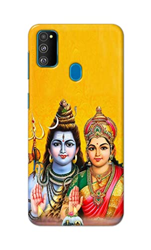 Image of PRINTFIDAA Lord Shiva Parvati Yellow Background Printed Designer Hard Back Case Cover for Samsung Galaxy M30s / Samsung M21, SM-M307FN / DS, SM-M307F / DS -(RP) MVN1008