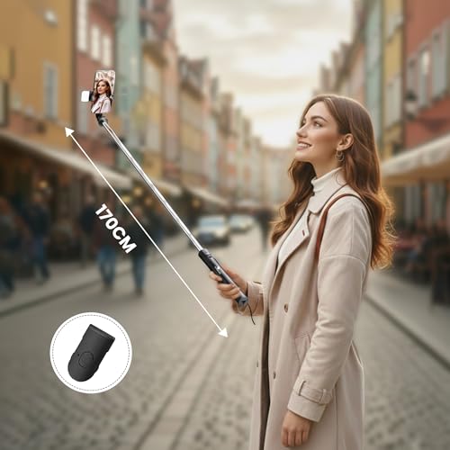 Image of Kratos K50 Selfie Stick Tripod with Light, 67 inch /170CM Reinforced Tripod for Mobile Phone,Multi-Functional Bluetooth Long Selfie Stick for Travel,Vlogging,Compatible with iPhone and All Smartphones