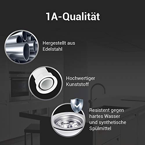 VIOKS Ablaufgarnitur Spüle mit Siebkorbventil 114mm & Abtropf-Überlauf für Spüle/Spüle Küche Ablaufgarnitur mit Sieb für Spülbecken