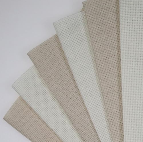 Image of KCS 4 /6 pc of 12 inch x 18 inch 30cmx45cm 16CT Counted Cotton Aida Cloth Cross Stitch Fabric (Antique White+Oatmeal, 6 pc)