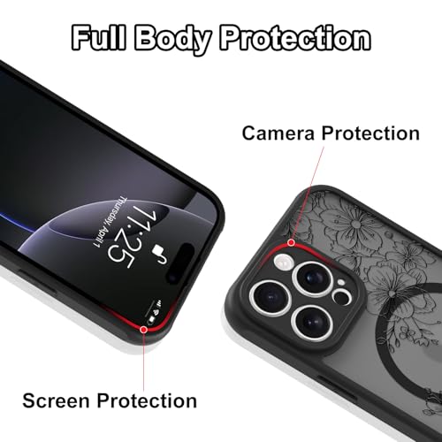 Coque iPhone 16 Pro MagSafe florale noire translucide - 3