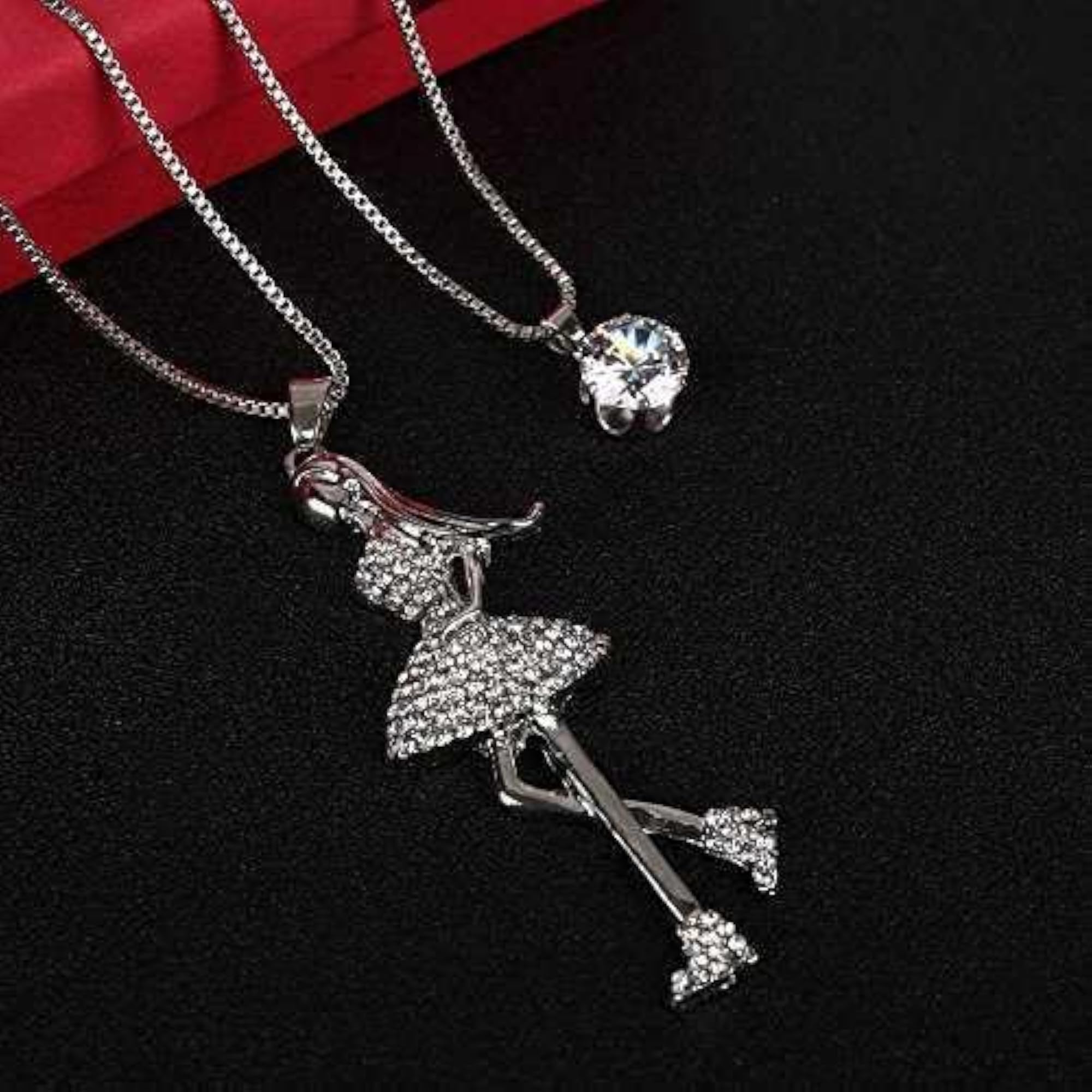 Double Layered Cubic Zirconia Pendant Necklace, Silver