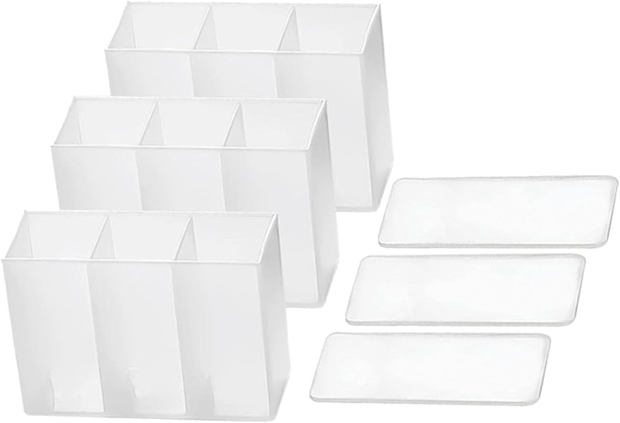 Pack of 3 Multipurpose Storage Case Box Transparent Wall Mounted Organizer with Compartments Makeup Brush, Stationery Tool Holder Self Adhesive Space Saving Home Organization Bins & Baskets