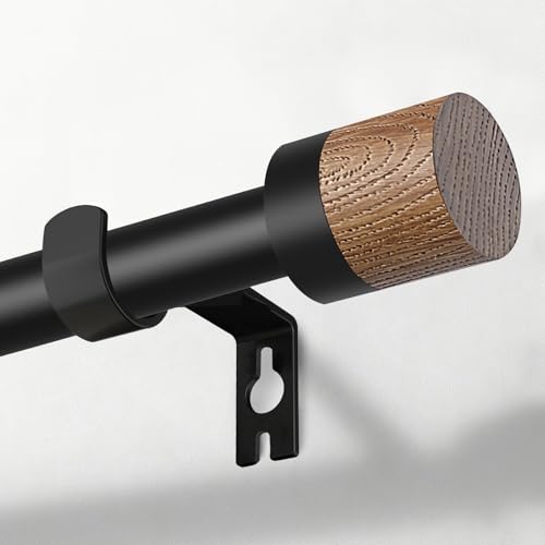 Wood Curtain Rods for Windows 32 to 45 Inch,1 Inch Boho Heavy Duty Curtain Rods with Imitation Wood...