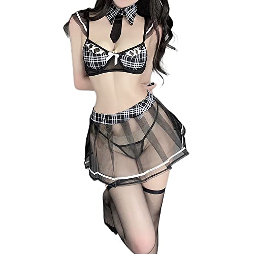 Female Cosplay Sexy Schoolgirl Underwear Japanese Anime Perspective Lace Student Wear Pleated Skirt