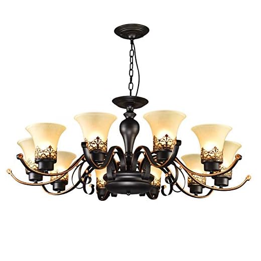 JINKEBIN ljuskrona Amerikansk ljuskrona Enkel Rustik Matsal Lampa Antik Vardagsrum Lampa Sovrum Belysning Retro Atmosfär Smidesjärn Lampor (Emitting Color : Warm White, Lampshade Color : 10 lights)