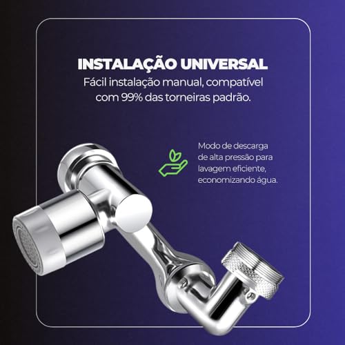 Adaptador Extensor Torneira Rotativa Universal de Torneira Filtro Respingo Giratório Granangular Pia