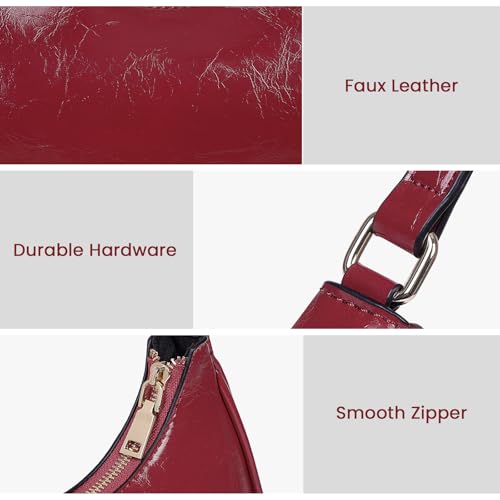 Image of Crescent Shoulder Bag Purse for Women Red Bag Faux Leather Hobo Handbag Solid Color Half Moon Crossbody Purse