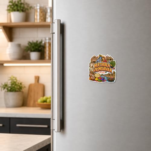 Image of Zesta Wooden Fridge Magnets Set | Refrigerator Decor Magnets for Kitchen | India Souvenir Fridge Magnet Collection | Wooden Magnet for Fridge Door Decoration (Mathura Vrindavan)