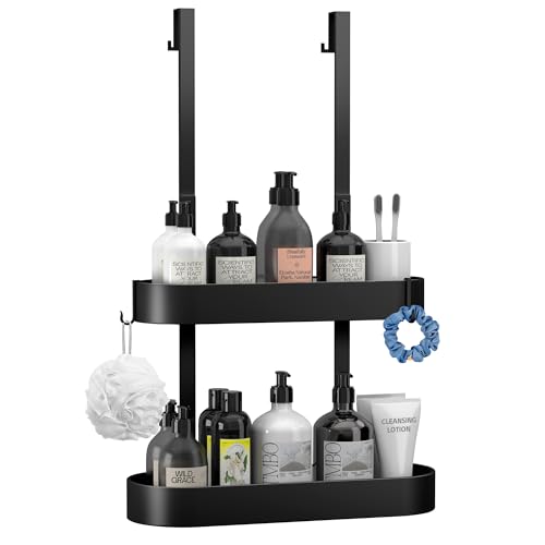 ZUIMENG Duschablage zum Hängen, Duschablage ohne Bohren Duschregal mit 4 Hakens, Badregal Duschkorb Hängend, Shampoo Halterung Dusche Hängeregal für Glastür Duschwand Schwarz
