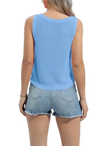 Image of FISACE Womens Crochet Tank Top Sleeveless Knit Summer Sweater | Round Neck, Hollow Out, Lightweight , Casual Crop,Cute Boho Vest