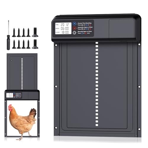 WDKXCN Automatic Chicken Coop Door Electric Automatic Chicken Door with Timer & Manual Mode Waterproof Chicken Door Opener Automatic with LCD Display Aluminum Electric Chicken Flap
