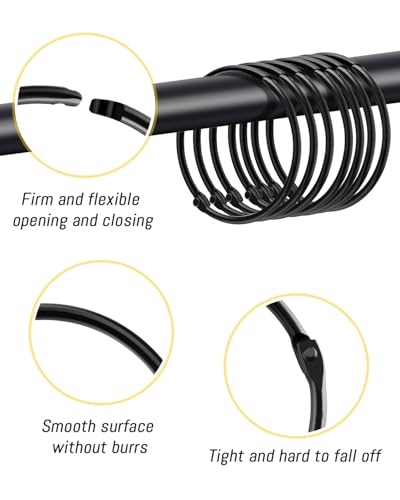 Caianwin 20 Stück Duschvorhangringe Metall Vorhang Ringe 50mm Gardinenringe zum Öffnen Vorhangöffner für Vorhangstangen Duschvorhangstangen und Buchringe(Schwarz)